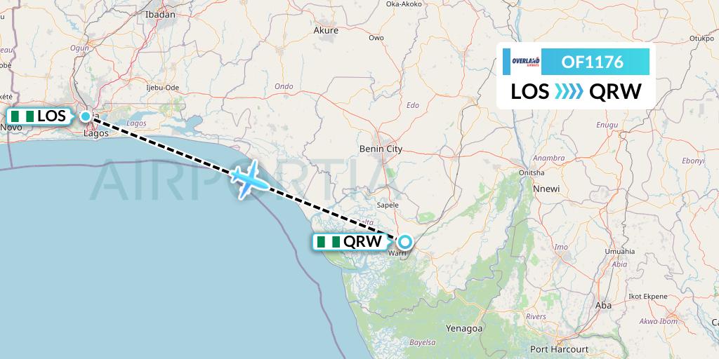 OF1176 Overland Airways Flight Map: Lagos to Warri