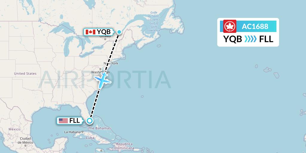 AC1688 Air Canada Flight Map: Quebec to Fort Lauderdale