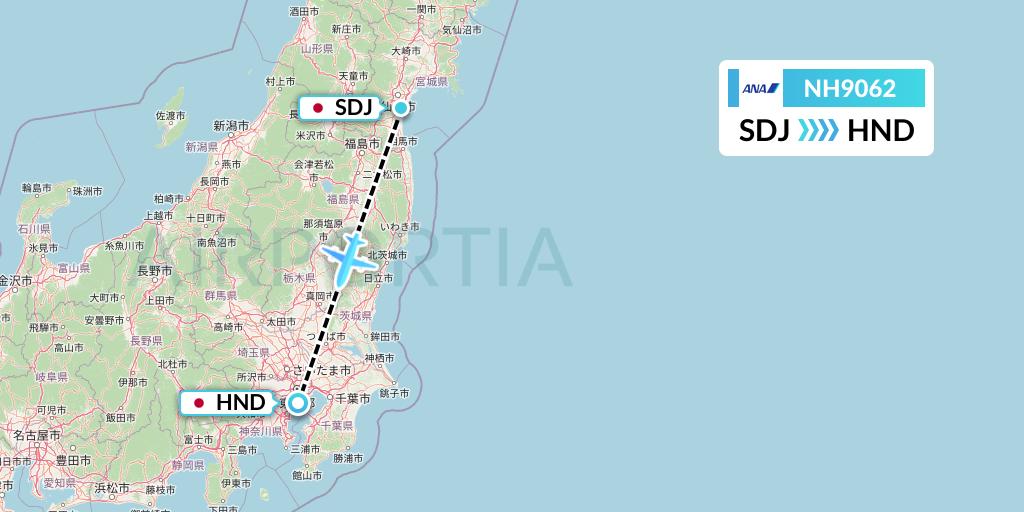 NH9062 All Nippon Airways Flight Map: Sendai to Tokyo