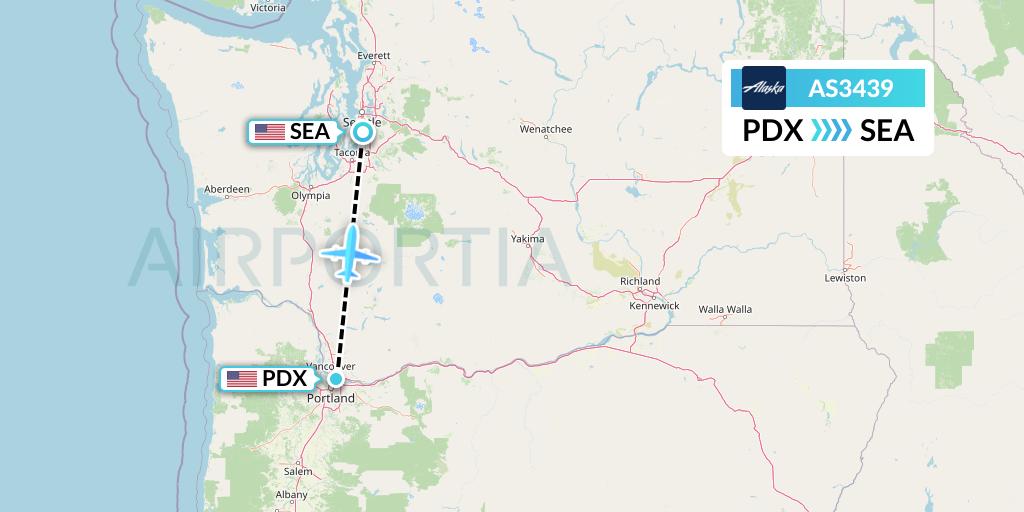 AS3439 Alaska Airlines Flight Map: Portland to Seattle