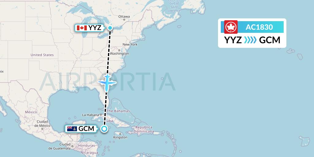 AC1830 Air Canada Flight Map: Toronto to George Town