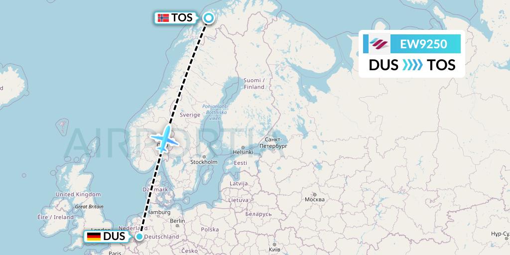 EW9250 Eurowings Flight Map: Dusseldorf to Tromso