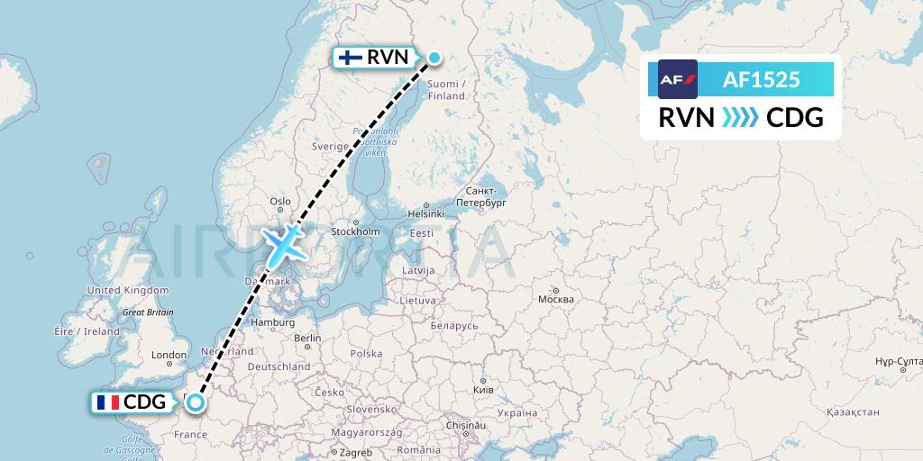 AF1525 Air France Flight Map: Rovaniemi to Paris