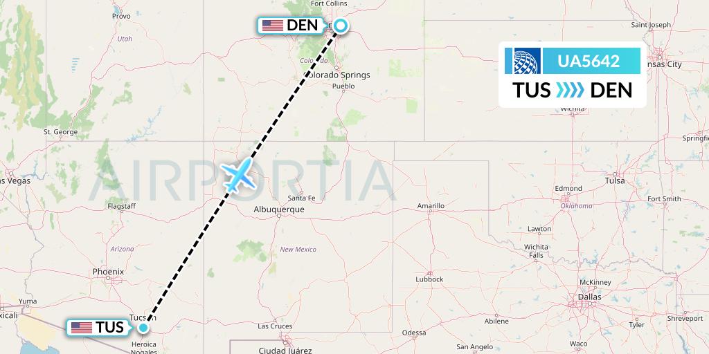 UA5642 United Airlines Flight Map: Tucson to Denver