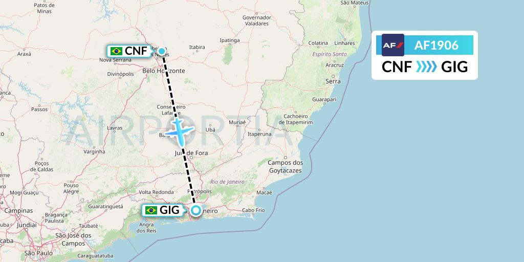 AF1906 Air France Flight Map: Belo Horizonte to Rio de Janeiro