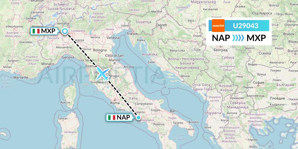 U29043 EasyJet Flight Map: Naples to Milan