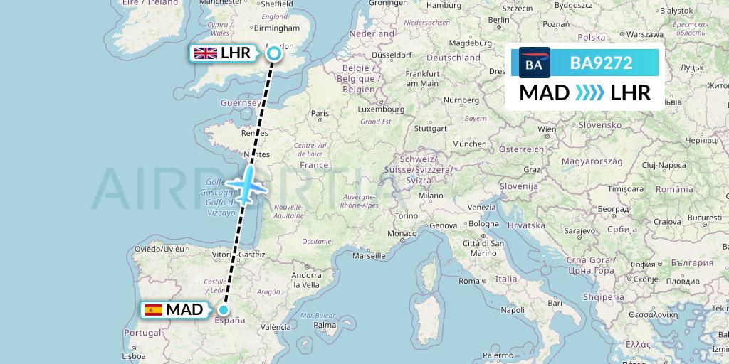 BA9272 British Airways Flight Map: Madrid to London