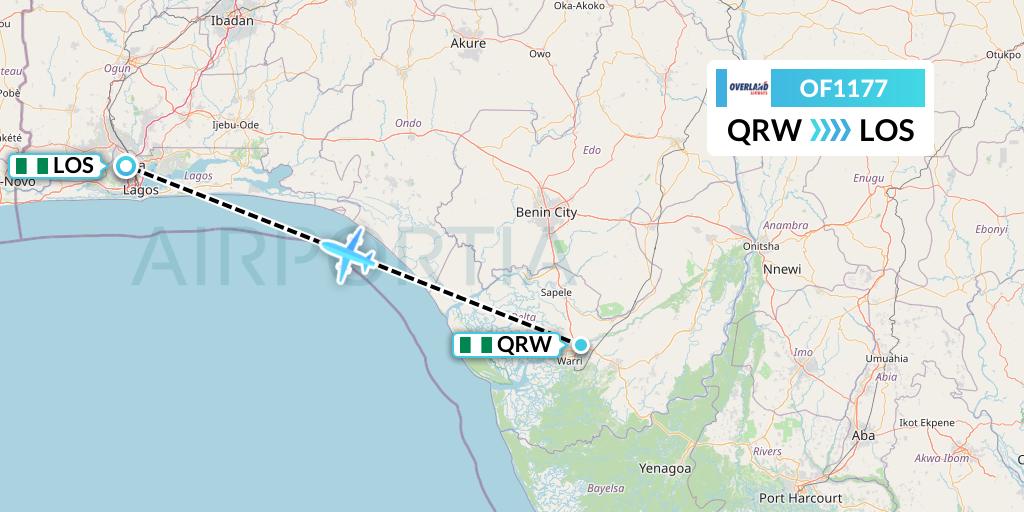 OF1177 Overland Airways Flight Map: Warri to Lagos