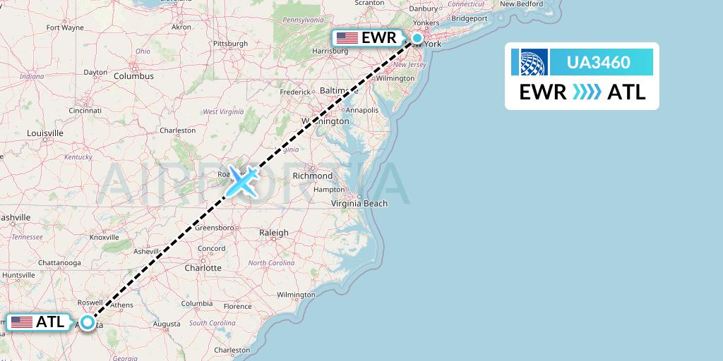 UA3460 United Airlines Flight Map: New York to Atlanta