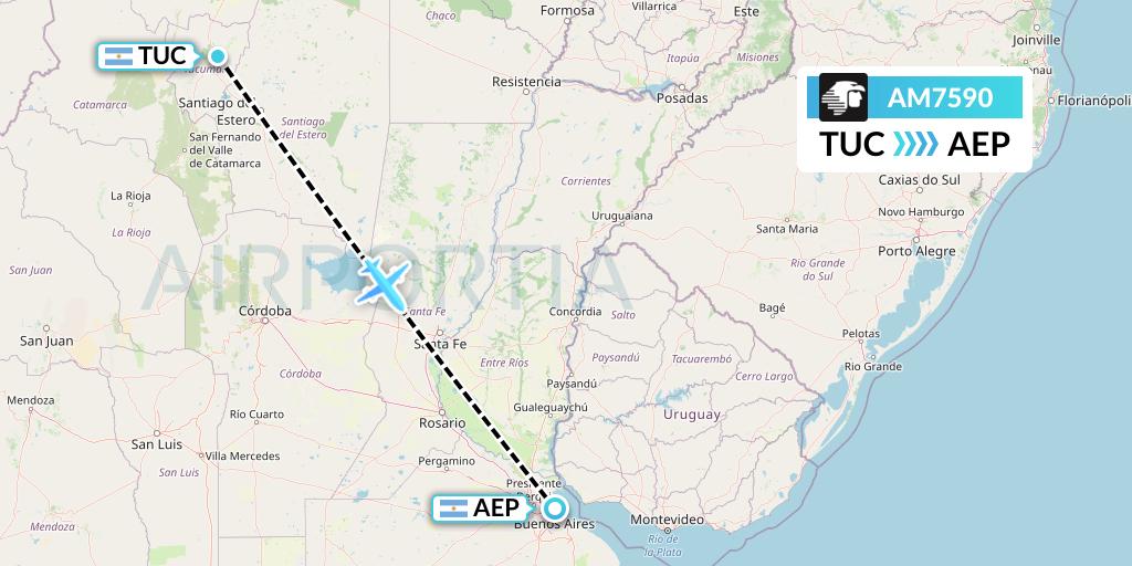 AM7590 Aeromexico Flight Map: Tucuman to Buenos Aires