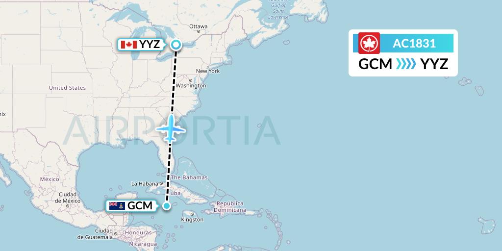 AC1831 Air Canada Flight Map: George Town to Toronto