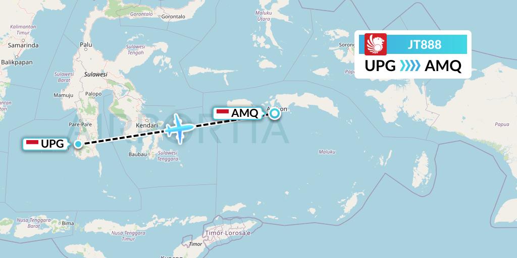 JT888 Lion Airlines Flight Map: Makassar to Ambon