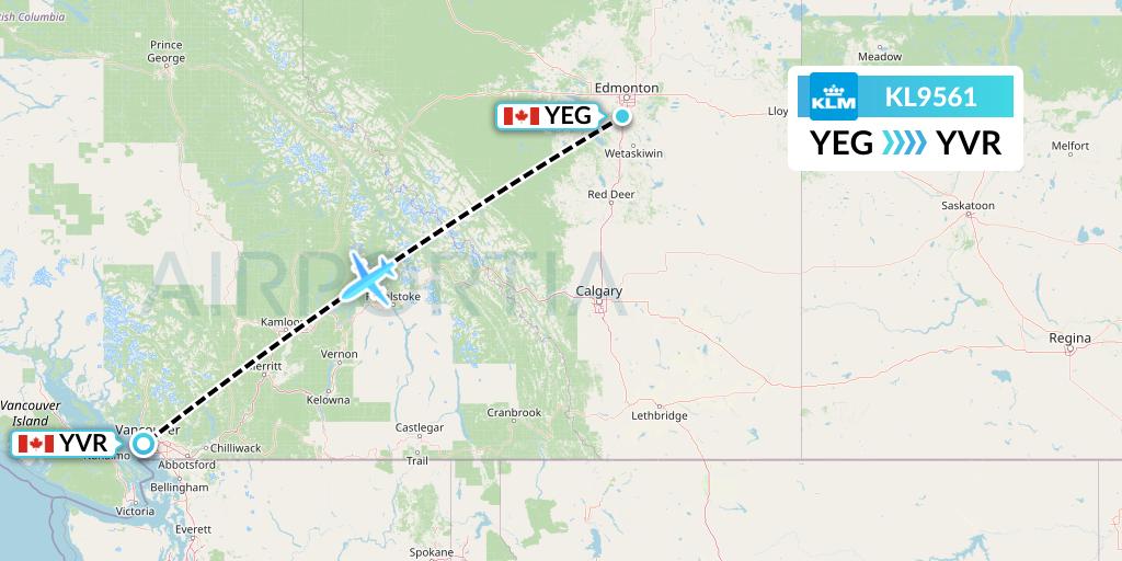 KL9561 KLM Flight Map: Edmonton to Vancouver