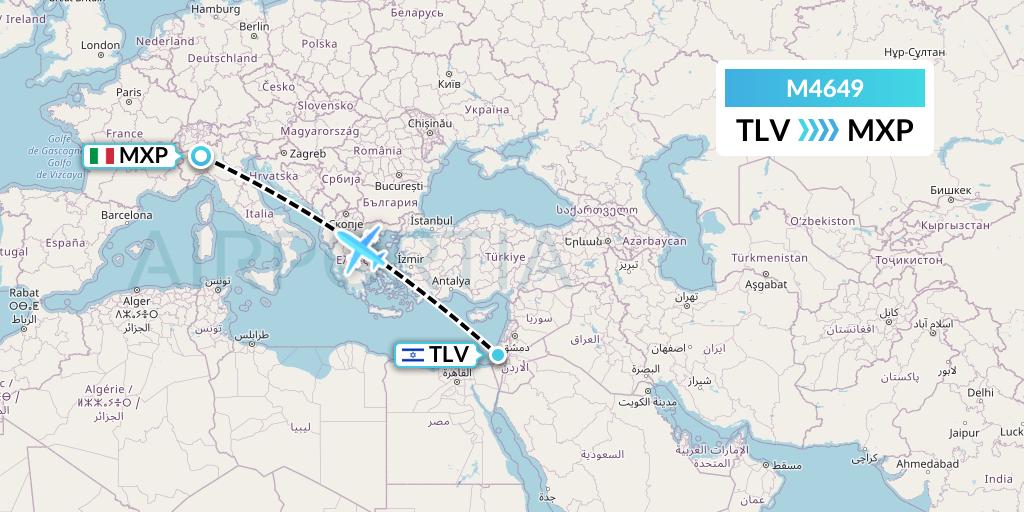 M4649 Mistral Air Flight Map: Tel Aviv to Milan