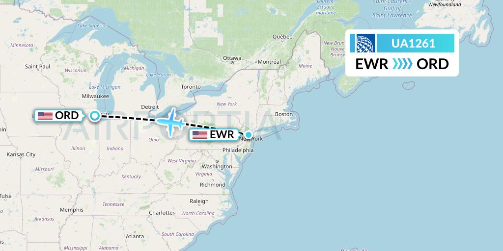 UA1261 United Airlines Flight Map: New York to Chicago