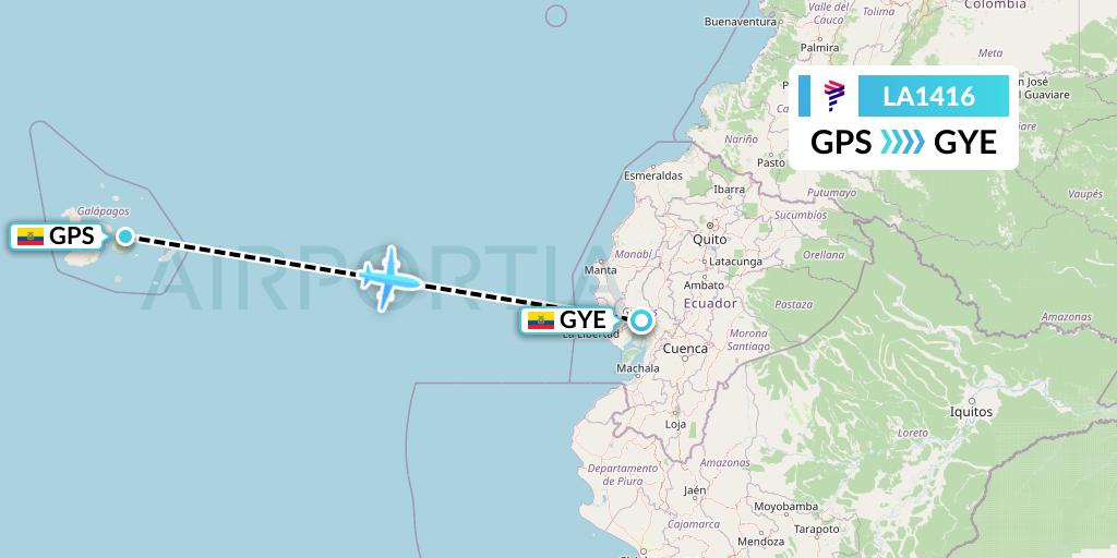 LA1416 LAN Airlines Flight Map: Galapagos to Guayaquil