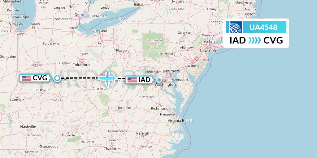 UA4548 United Airlines Flight Map: Washington to Cincinnati
