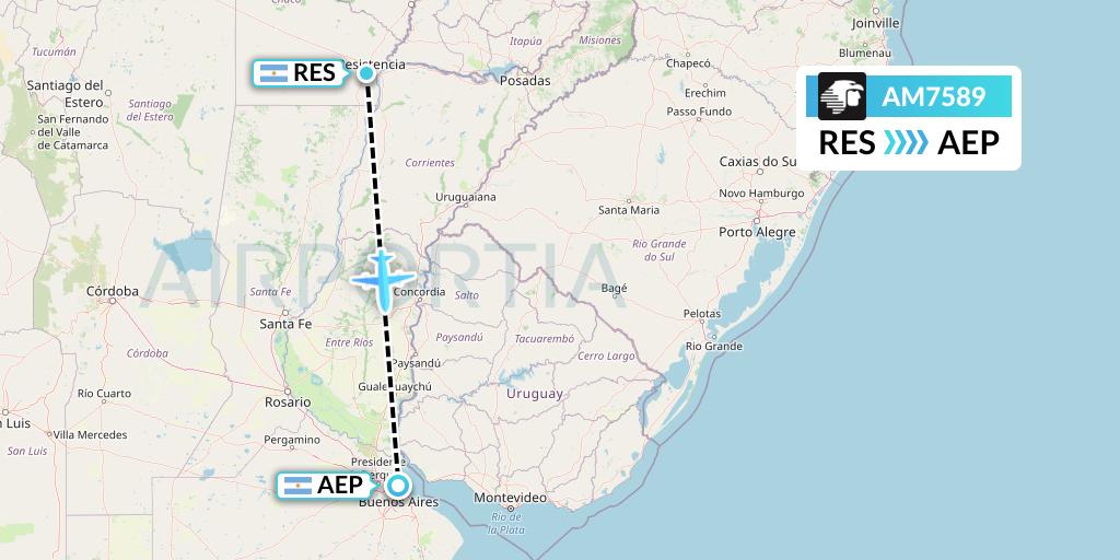 AM7589 Aeromexico Flight Map: Resistencia to Buenos Aires