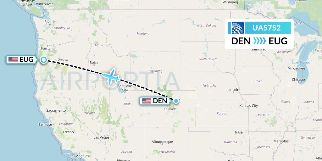 UA5752 United Airlines Flight Map: Denver to Eugene