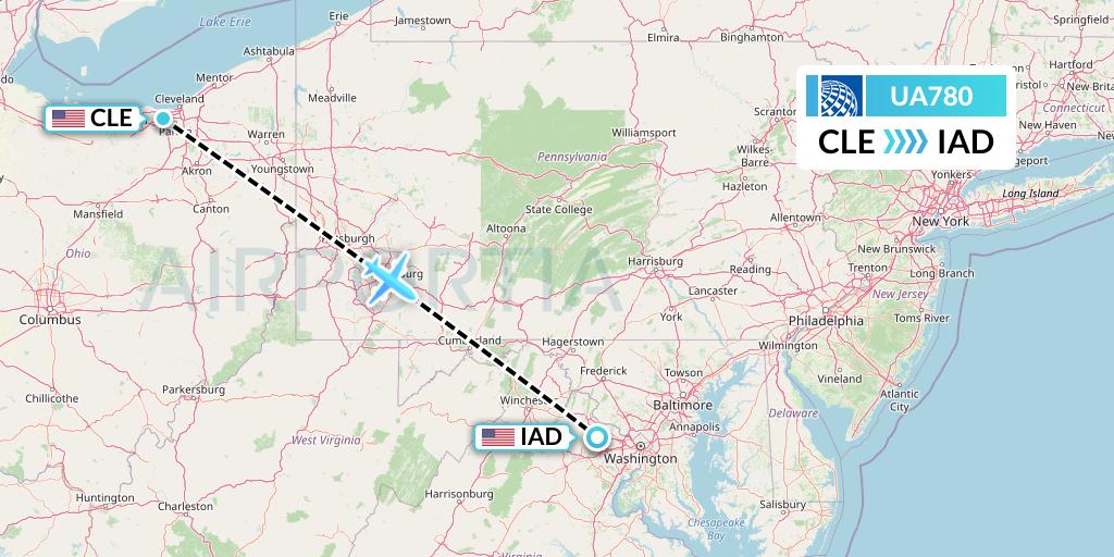 UA780 United Airlines Flight Map: Cleveland to Washington