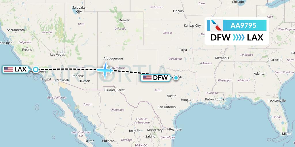 AA9795 American Airlines Flight Map: Dallas to Los Angeles