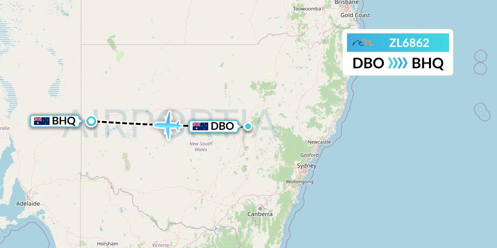 ZL6862 Regional Express Flight Map: Dubbo to Broken Hill