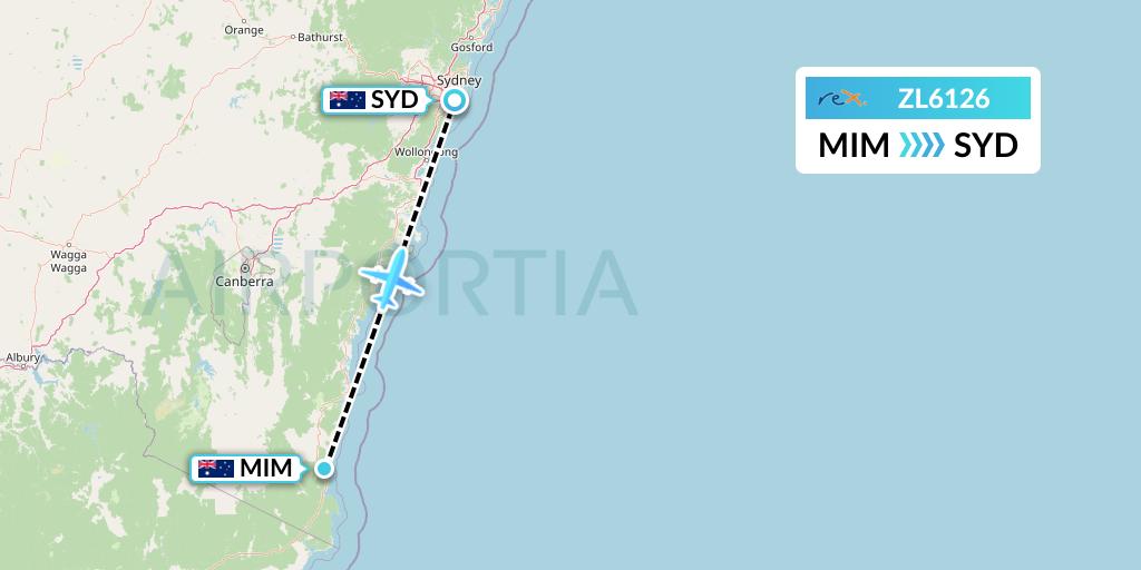 ZL6126 Regional Express Flight Map: Merimbula to Sydney
