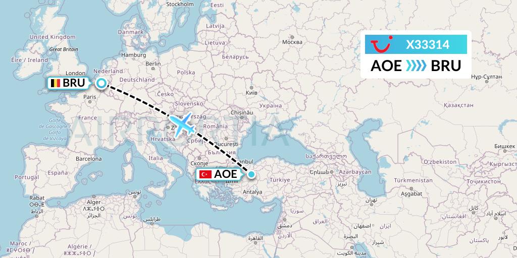 X33314 TUI fly Germany Flight Map: Eskisehir to Brussels