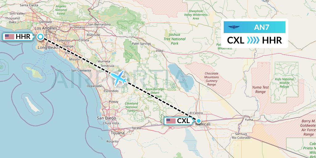 AN7 Advanced Air Flight Map: Calexico to Hawthorne