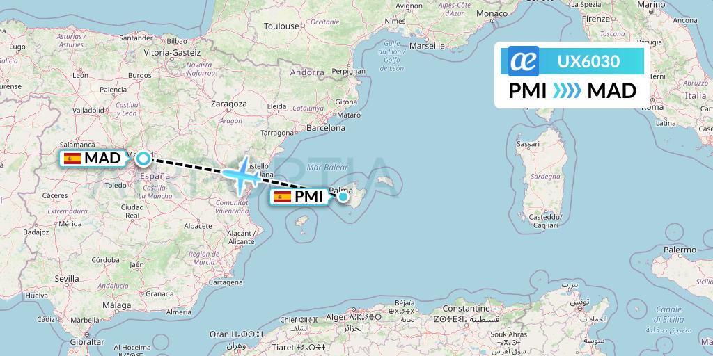 UX6030 Air Europa Flight Map: Palma de Mallorca to Madrid