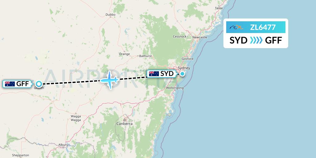ZL6477 Regional Express Flight Map: Sydney to Griffith