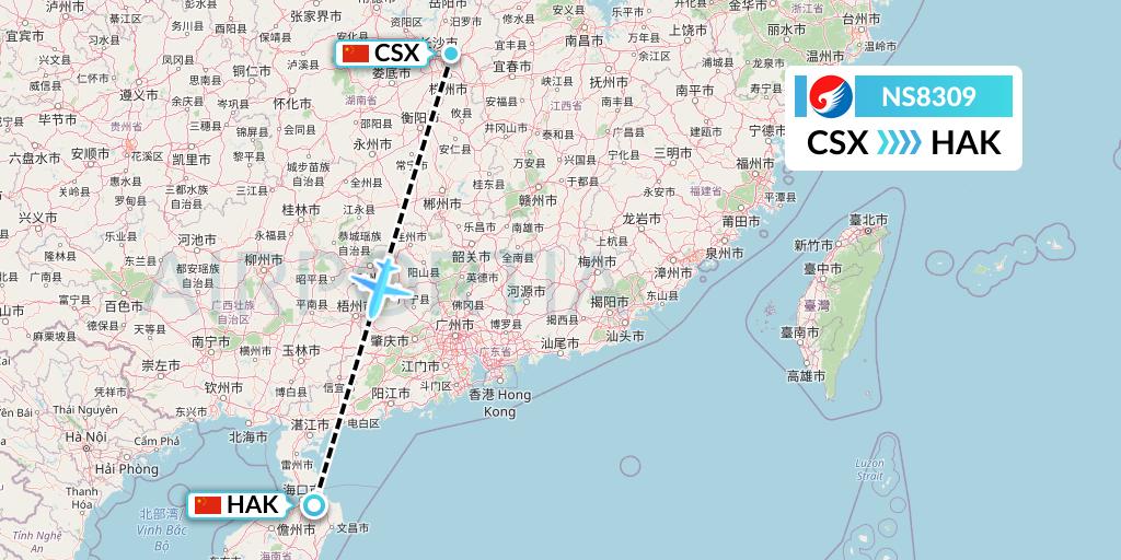 NS8309 Hebei Airlines Flight Map: Changsha to Haikou