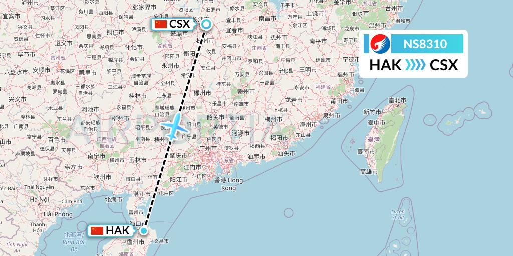 NS8310 Hebei Airlines Flight Map: Haikou to Changsha