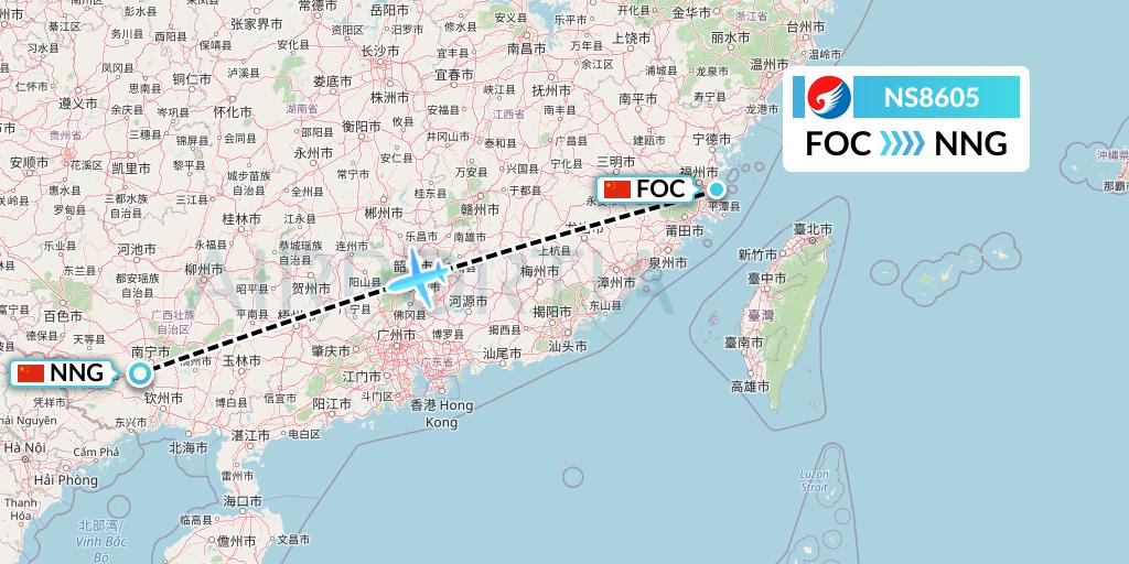 NS8605 Hebei Airlines Flight Map: Fuzhou to Nanning