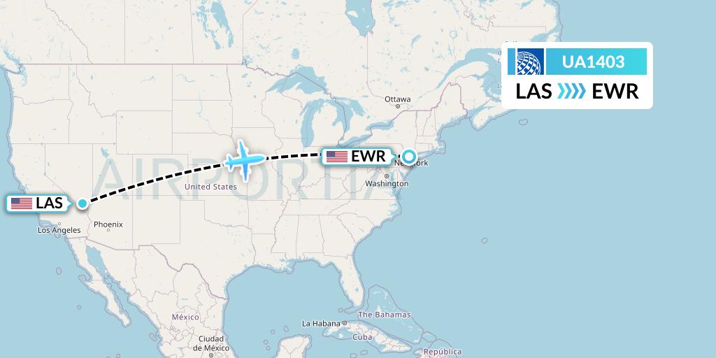 UA1403 United Airlines Flight Map: Las Vegas to New York