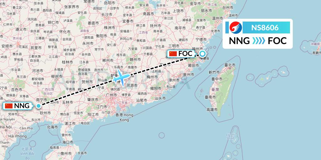 NS8606 Hebei Airlines Flight Map: Nanning to Fuzhou