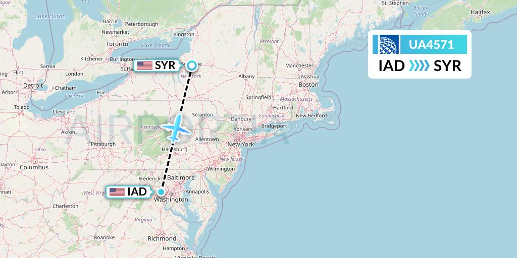 UA4571 United Airlines Flight Map: Washington to Syracuse