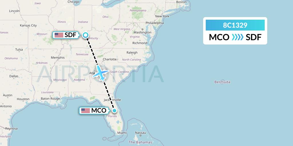 8C1329 Air Transport International Flight Map: Orlando to Louisville