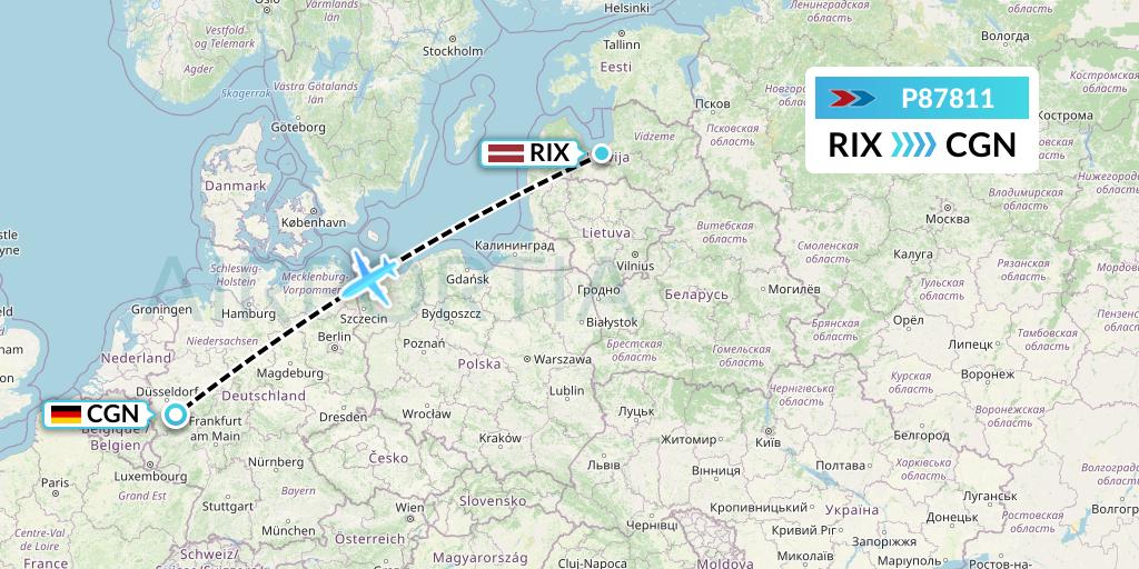 P87811 Sprint Air Flight Map: Riga to Cologne