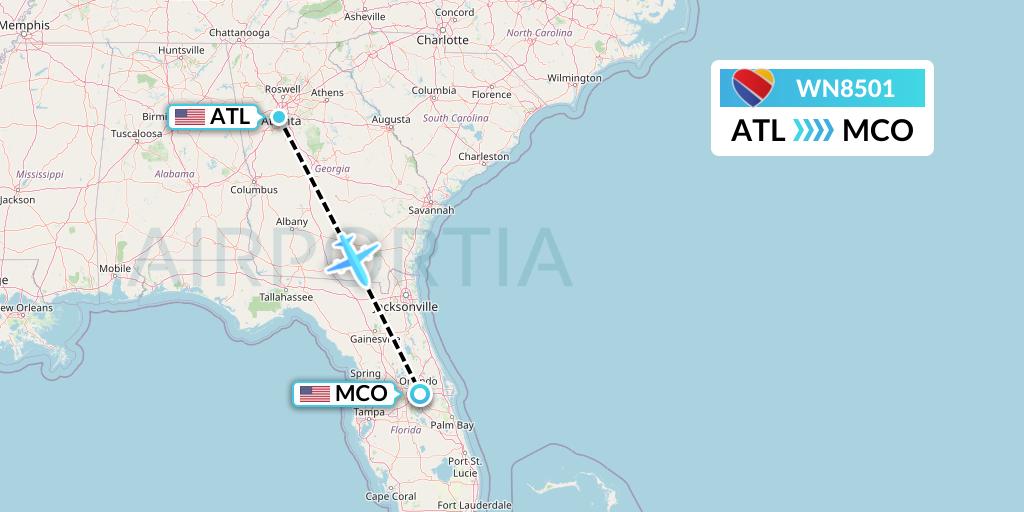 WN8501 Southwest Airlines Flight Map: Atlanta to Orlando