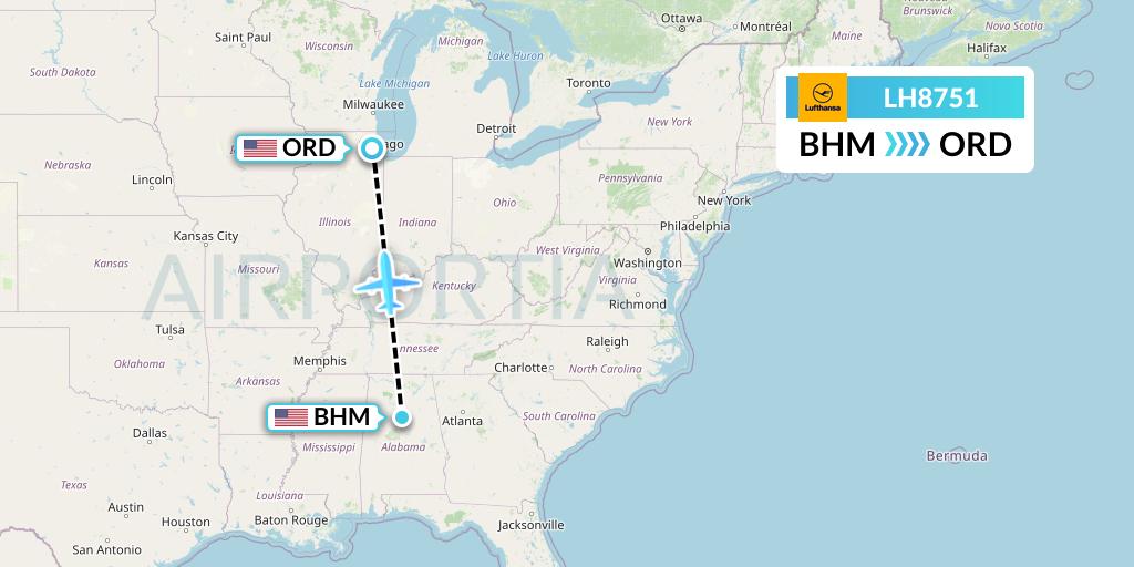 LH8751 Lufthansa Flight Map: Birmingham to Chicago