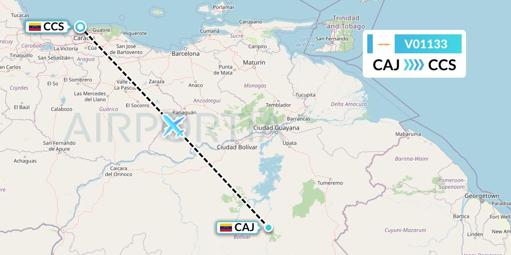 V01133 Conviasa Flight Map: Canaima to Caracas