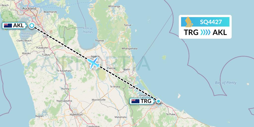 SQ4427 Singapore Airlines Flight Map: Tauranga to Auckland