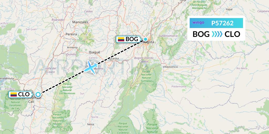 P57262 Copa Airlines Colombia Flight Map: Bogota to Cali