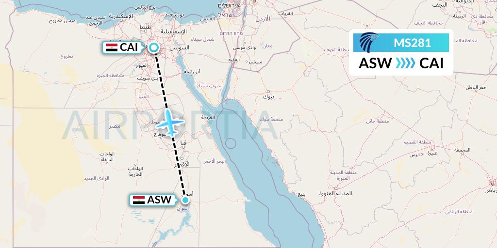 MS281 EgyptAir Flight Map: Aswan to Cairo