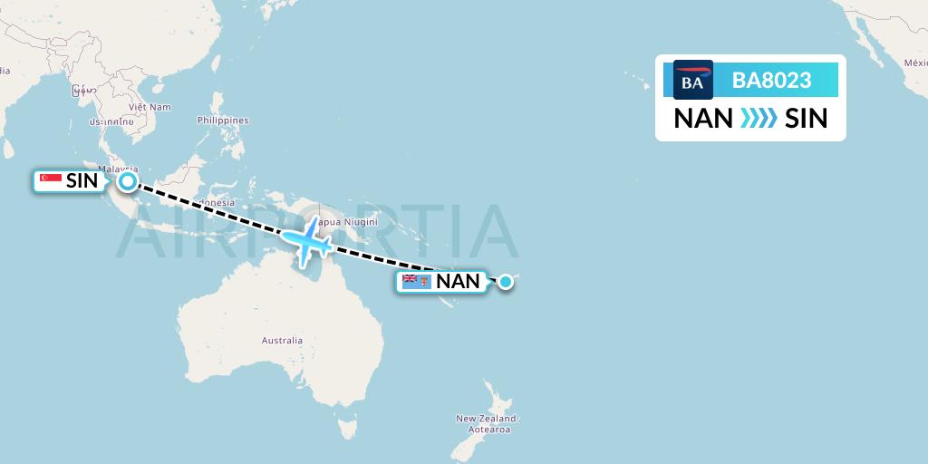 BA8023 British Airways Flight Map: Nadi to Singapore