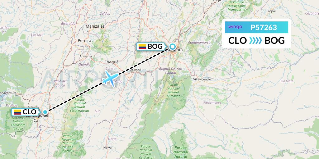 P57263 Copa Airlines Colombia Flight Map: Cali to Bogota