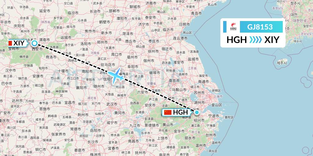 GJ8153 Loong Airlines Flight Map: Hangzhou to Xi'an