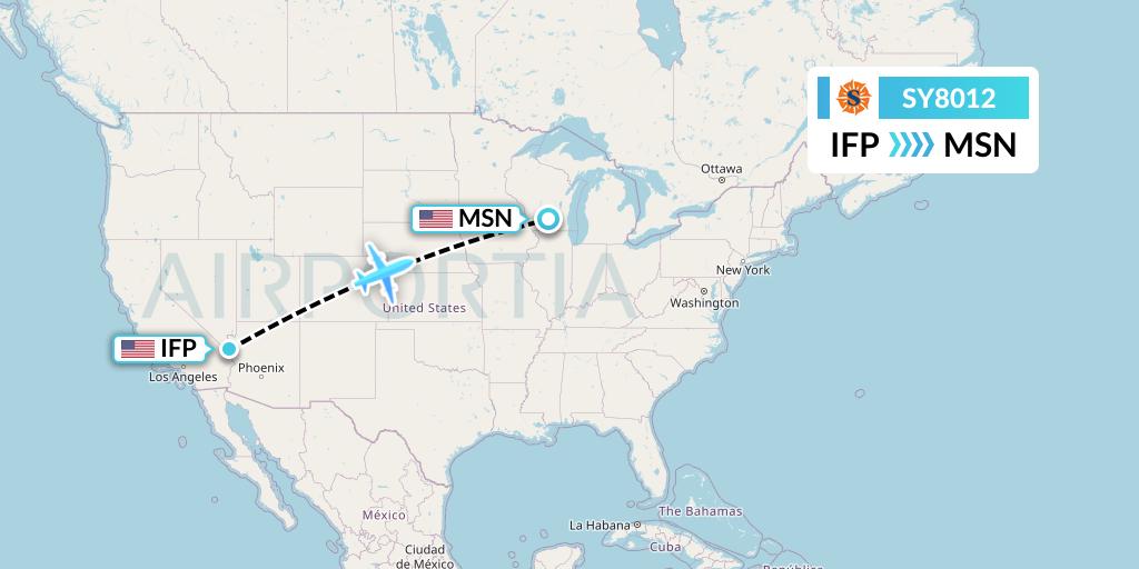 SY8012 Sun Country Airlines Flight Map: Bullhead City to Madison