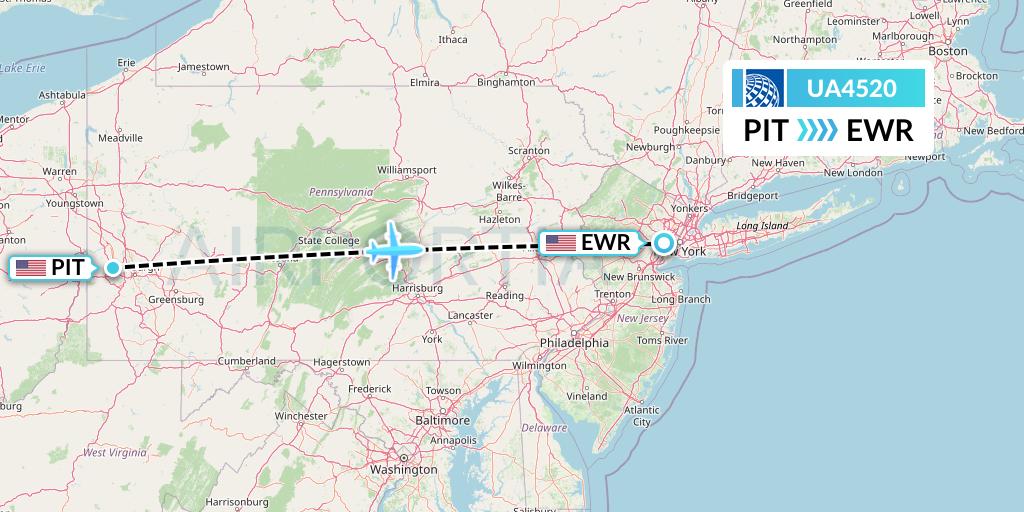 UA4520 United Airlines Flight Map: Pittsburgh to New York
